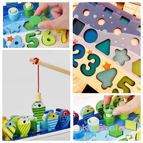 Wooden Counting and Sorting Board with Magnetic Fishing Game — product view