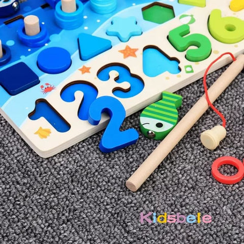 Wooden Counting and Sorting Board with Magnetic Fishing Game — product view