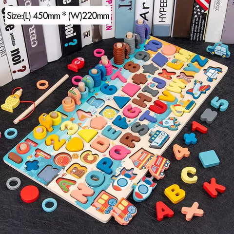 Wooden Counting and Sorting Board with Magnetic Fishing Game — product view