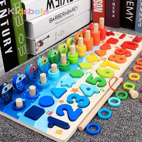 Wooden Counting and Sorting Board with Magnetic Fishing Game — product view