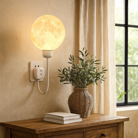 Plug-In Moon Wall Light with Textured Globe Shade — product view
