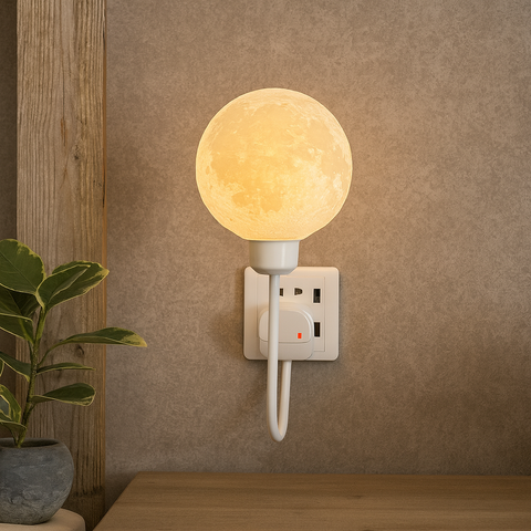 Plug-In Moon Wall Light with Textured Globe Shade — product view