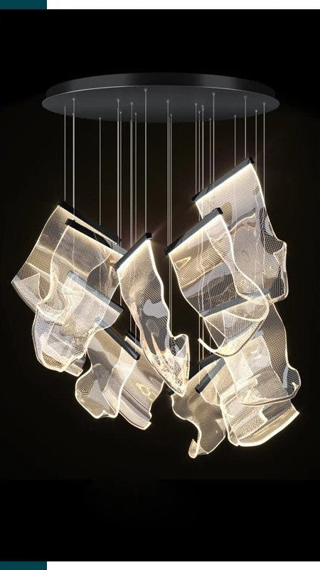Sculptural LED Chandelier with Acrylic Panels for Living and Dining Rooms