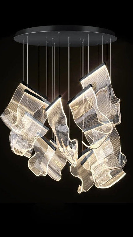 Sculptural LED Chandelier with Acrylic Panels for Living and Dining Rooms