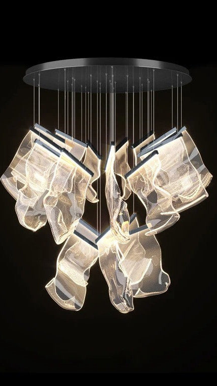 Sculptural LED Chandelier with Acrylic Panels for Living and Dining Rooms