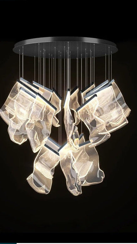 Sculptural LED Chandelier with Acrylic Panels for Living and Dining Rooms