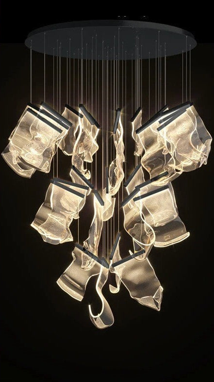 Sculptural LED Chandelier with Acrylic Panels for Living and Dining Rooms