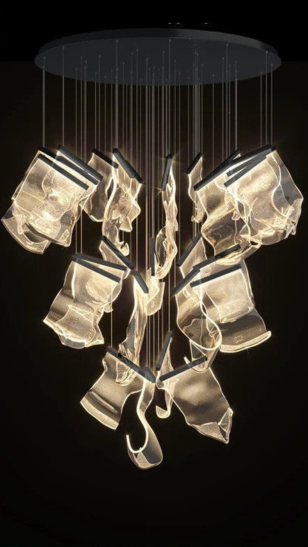 Sculptural LED Chandelier with Acrylic Panels for Living and Dining Rooms