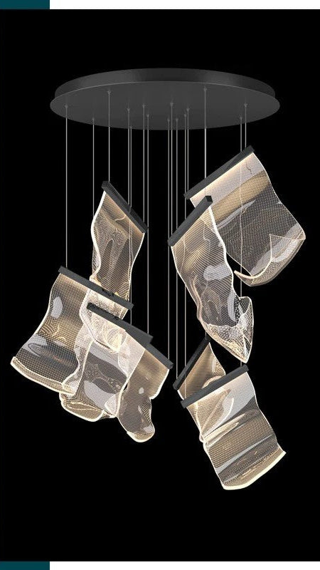 Sculptural LED Chandelier with Acrylic Panels for Living and Dining Rooms