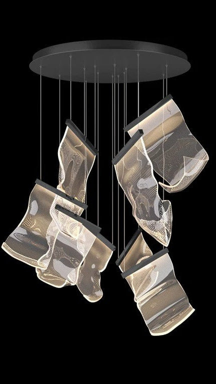 Sculptural LED Chandelier with Acrylic Panels for Living and Dining Rooms