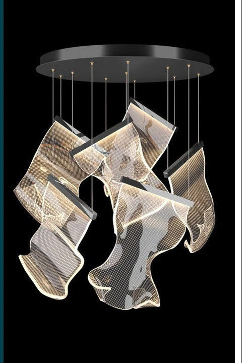 Sculptural LED Chandelier with Acrylic Panels for Living and Dining Rooms