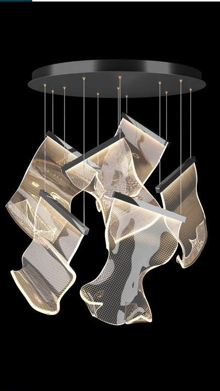 Sculptural LED Chandelier with Acrylic Panels for Living and Dining Rooms