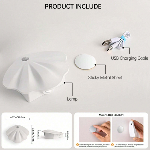 Shell-Shaped Rechargeable Motion Sensor LED Wall Light with Magnetic Mount