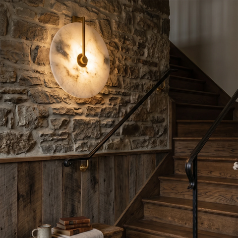 Natural Alabaster LED Wall Sconce Organic Design, Adjustable Color
