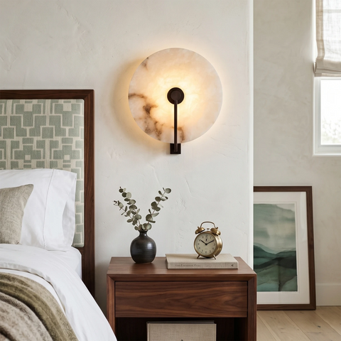 Natural Alabaster LED Wall Sconce Organic Design, Adjustable Color