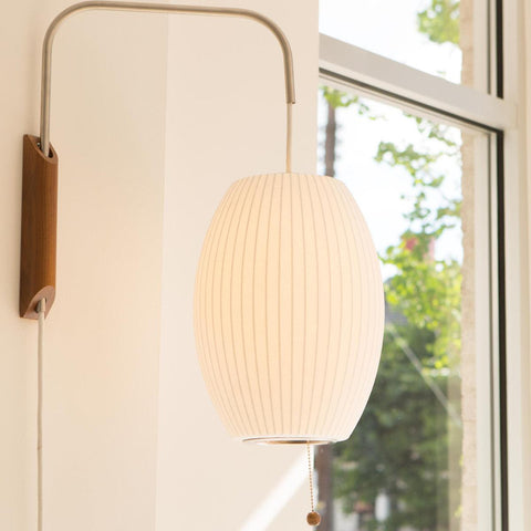 Nelson-Inspired Plug-In Wall Sconce with Sculptural Shade