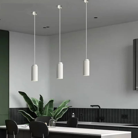 Minimalist Ribbed Metal Pendant Light with Adjustable Hanging Cable