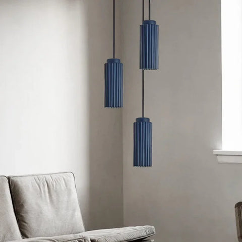 Minimalist Ribbed Metal Pendant Light with Adjustable Hanging Cable