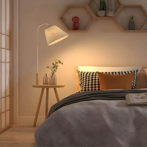 Wooden Floor Lamp with Integrated Side Table — product view