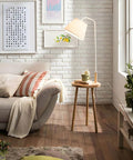 Wooden Floor Lamp with Integrated Side Table — product view