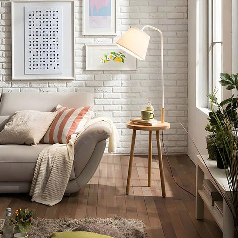 Wooden Floor Lamp with Integrated Side Table — product view