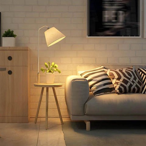 Wooden Floor Lamp with Integrated Side Table — product view