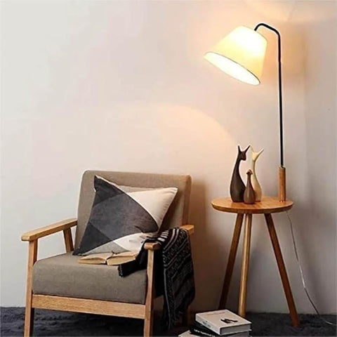 Wooden Floor Lamp with Integrated Side Table — product view