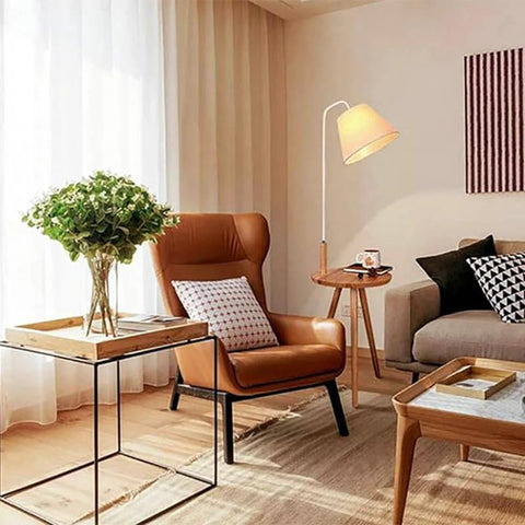 Wooden Floor Lamp with Integrated Side Table — product view