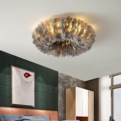 Feather Flush Mount Ceiling Light for Bedroom and Living Room Decor