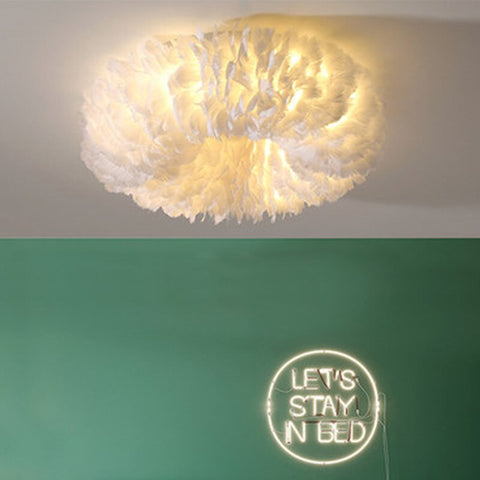 Feather Flush Mount Ceiling Light for Bedroom and Living Room Decor