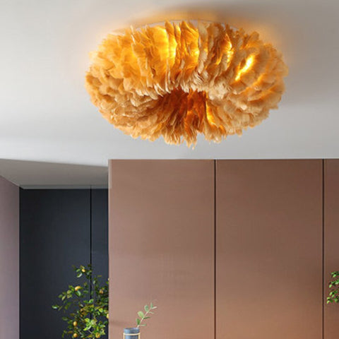 Feather Flush Mount Ceiling Light for Bedroom and Living Room Decor