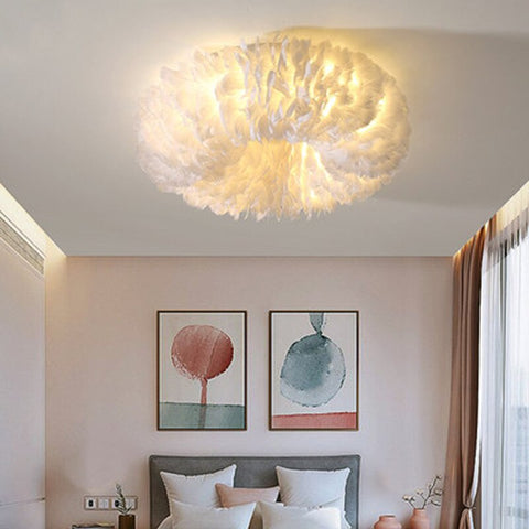Feather Flush Mount Ceiling Light for Bedroom and Living Room Decor