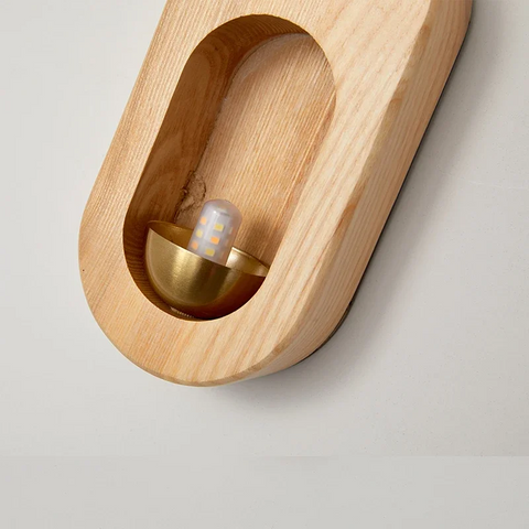 Wall Light with Oval Wood Frame and Recessed Glass Globe