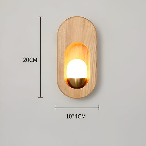 Wall Light with Oval Wood Frame and Recessed Glass Globe