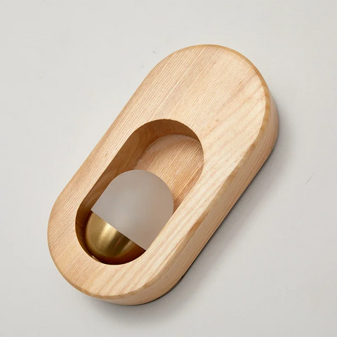 Wall Light with Oval Wood Frame and Recessed Glass Globe
