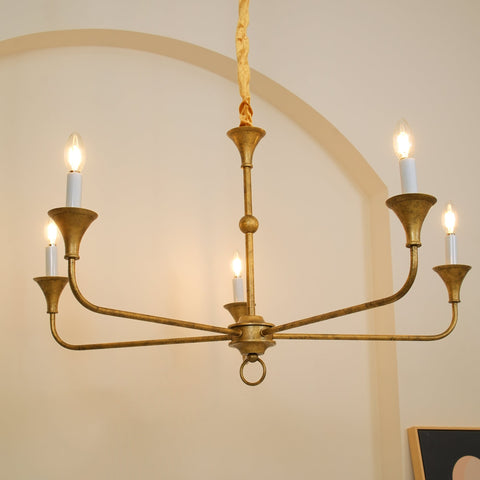 Chandelier with Brass Candle Arms and Open Sculptural Frame