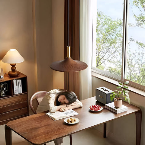 Pendant Light with Walnut-Finish Iron Shade