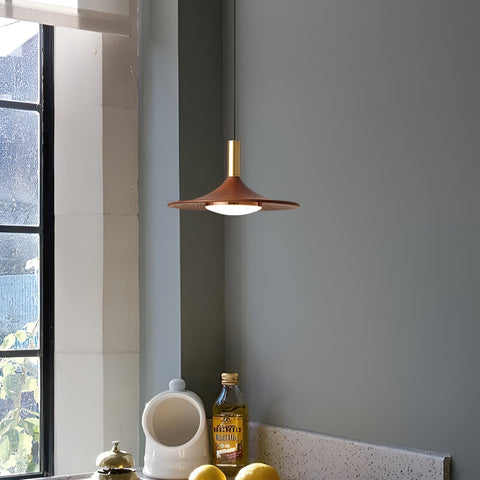 Pendant Light with Walnut-Finish Iron Shade