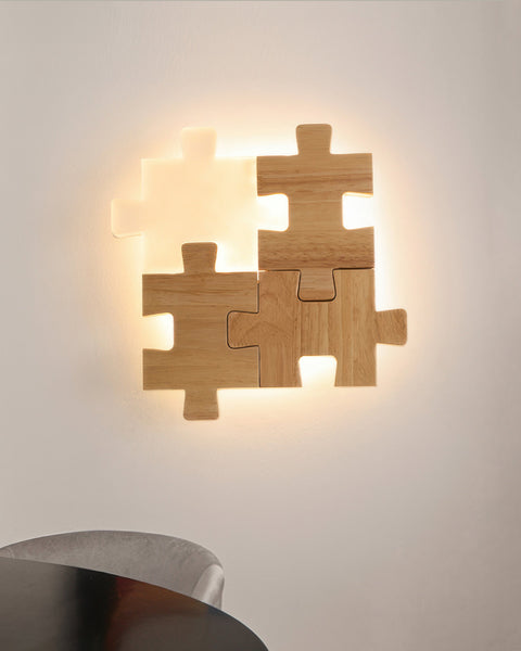 Wooden Puzzle LED Wall Lamp with Decorative Interlocking Design and Soft Ambient Lighting