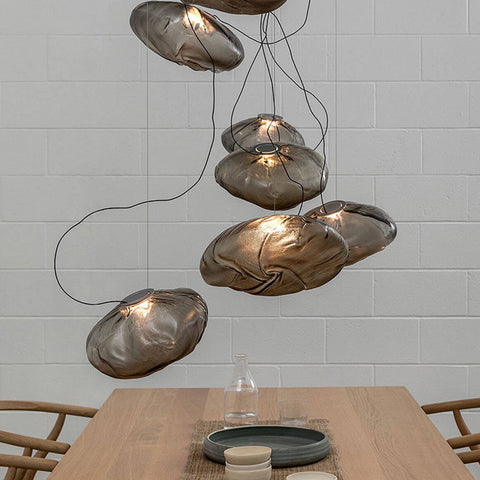 Cloud-Shape Glass Pendant Light with Rippled Shade