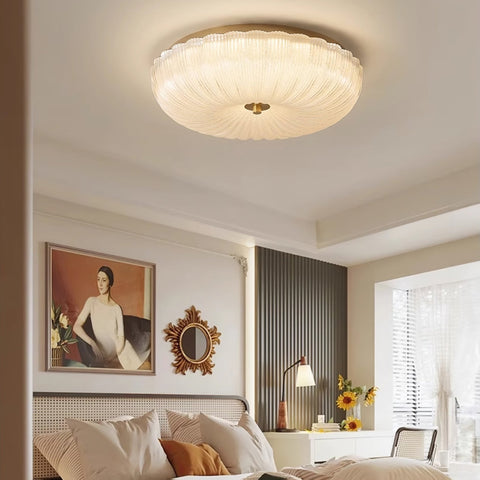 Ribbed Glass Flush Mount Ceiling Light for Bedrooms and Living Rooms