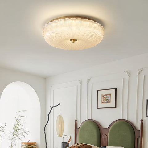 Ribbed Glass Flush Mount Ceiling Light for Bedrooms and Living Rooms