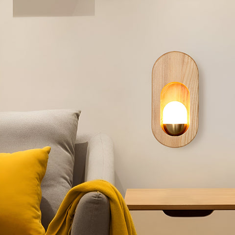 Wall Light with Oval Wood Frame and Recessed Glass Globe