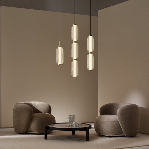 Pendant Light with Ribbed Glass and Slim Linear LED Design
