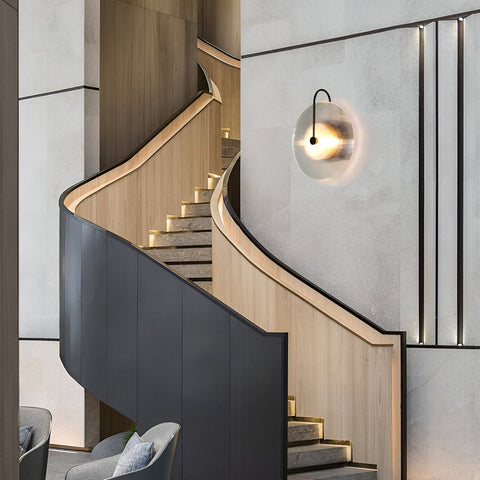 Wall Light with Ribbed Glass Disc and Loop Detail