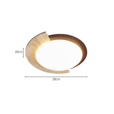 Ceiling Light with Geometric Travertine and Wood-Look Ring