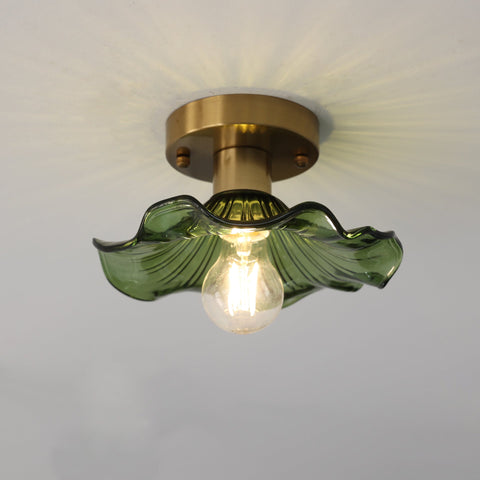 Floral Glass Flush-Mount Ceiling Light for Bedrooms and Home Hallways