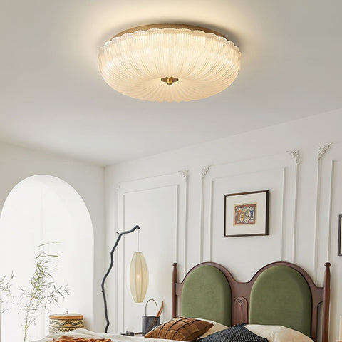 Ribbed Glass Flush Mount Ceiling Light for Bedrooms and Living Rooms