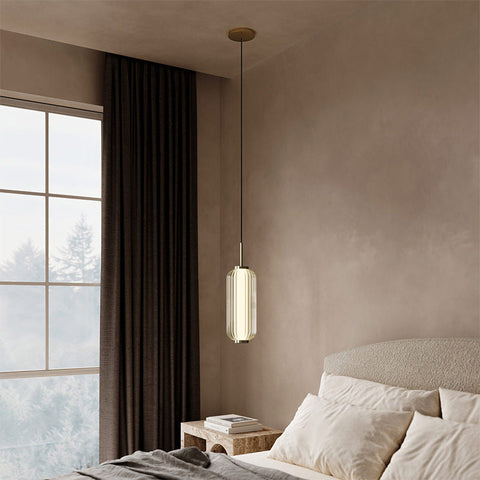 Pendant Light with Ribbed Glass and Slim Linear LED Design