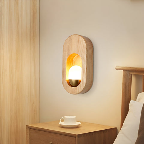 Wall Light with Oval Wood Frame and Recessed Glass Globe